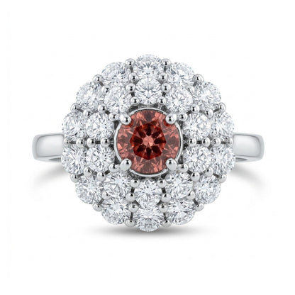 14K 0.84ct Round Unheated Padparadscha 1.33cttw VS White Diamonds Ring
