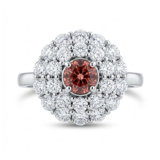 14K 0.84ct Round Unheated Padparadscha 1.33cttw VS White Diamonds Ring