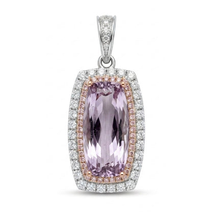 14K 8.60ct Cushion Unheated Pink Zoisite 0.99cttw Pink & White Diamonds Pendant