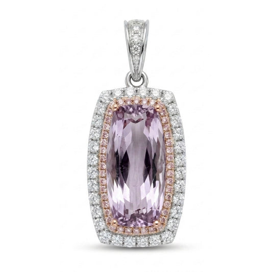 14K 8.60ct Cushion Unheated Pink Tanzanite 0.99cttw Pink & White Diamonds Pendant