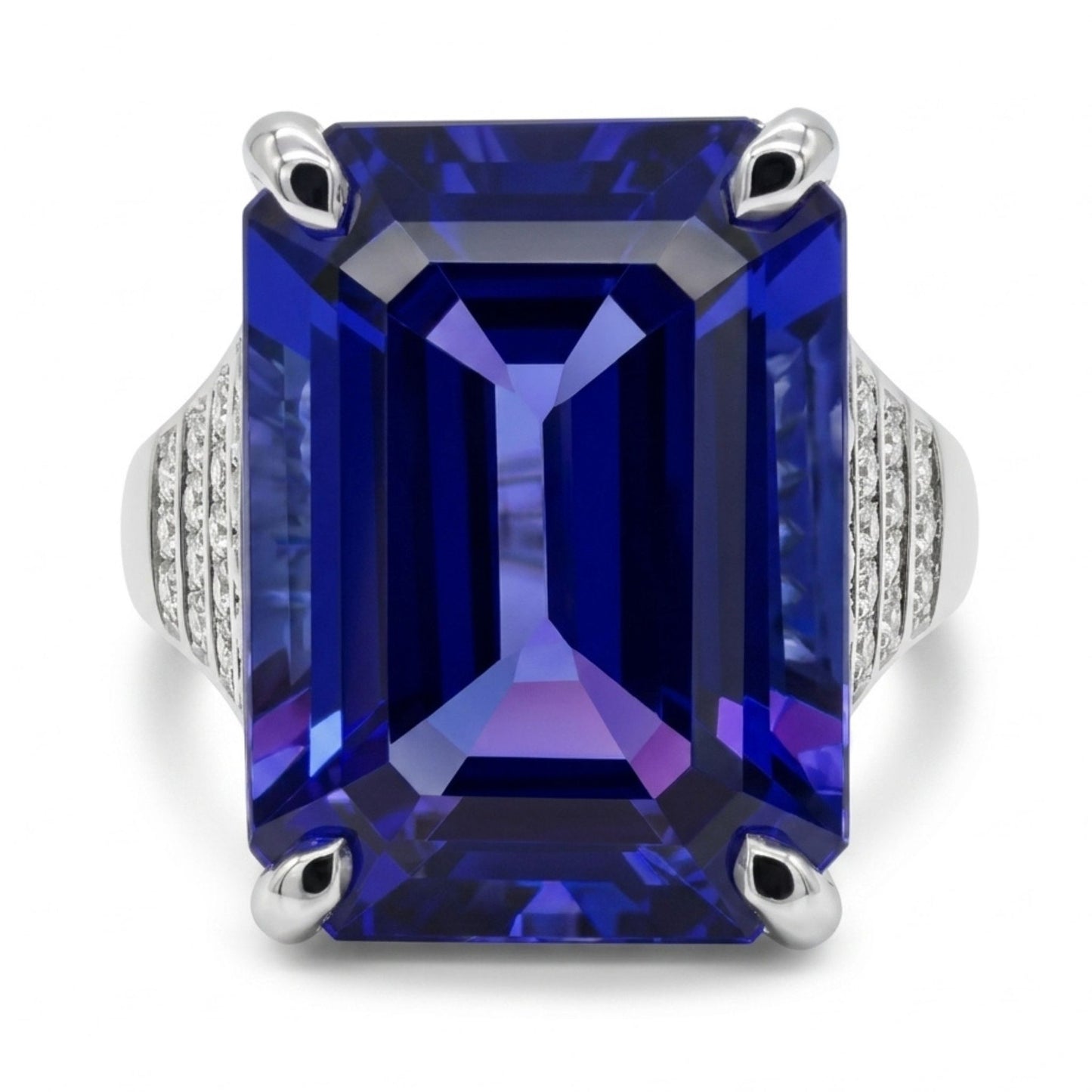 14K 9.00ct Emerald Cut Blue Wing Tanzanite 0.22cttw VS White Diamonds Ring