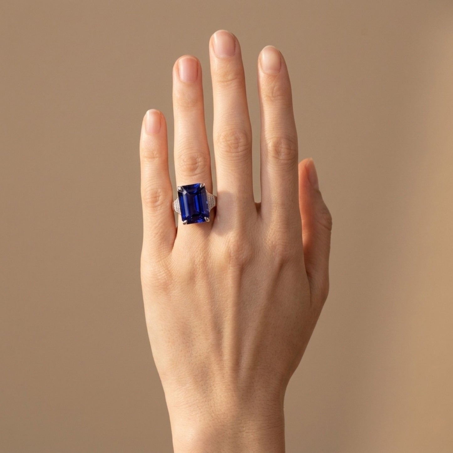 14K 9.00ct Emerald Cut Blue Wing Tanzanite 0.22cttw VS White Diamonds Ring