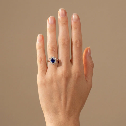 14K 0.84ct Oval Blue Sapphire 0.52cttw VS White Diamonds Ring