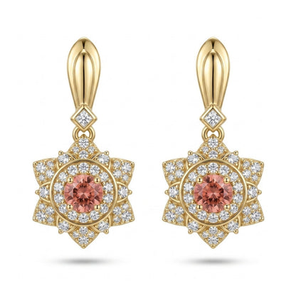 18K 0.91cttw Round Sweet Home Rhodochrosite 0.68cttw White Diamonds Drop Earrings