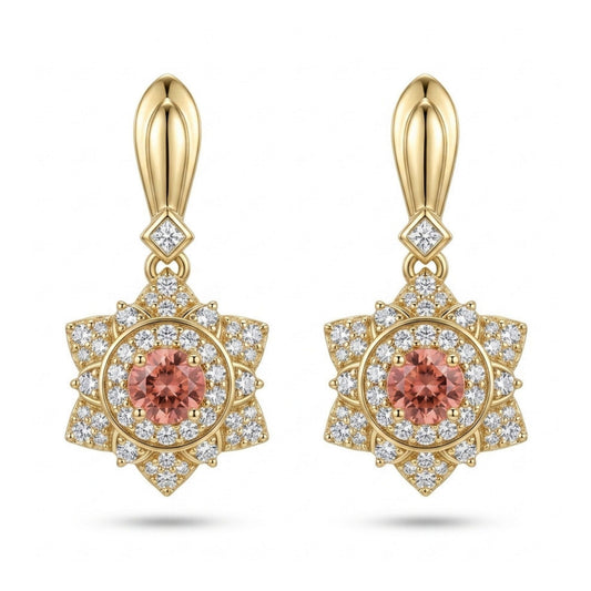 18K 0.91cttw Round Sweet Home Rhodochrosite 0.68cttw White Diamonds Drop Earrings