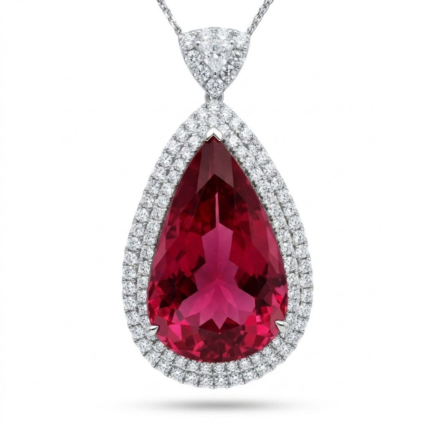 18K 35.36ct Pear Shape Rubellite 4.37cttw White Diamonds Necklace