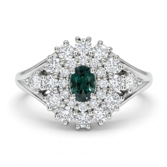 Platinum 0.18ct Oval Brazilian Alexandrite 0.65cttw White Diamonds Ring