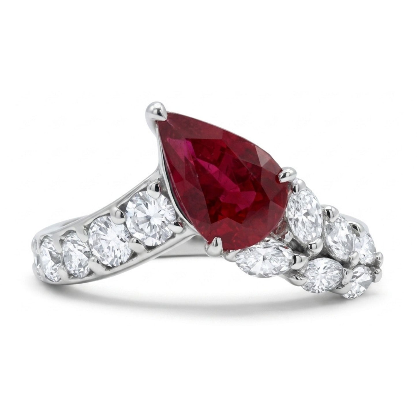 Platinum 1.36ct Pear Shape Ruby 0.71cttw White Diamonds Ring