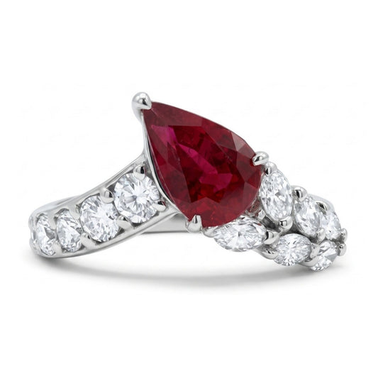 Platinum 1.36ct Pear Shape Ruby 0.71cttw White Diamonds Ring