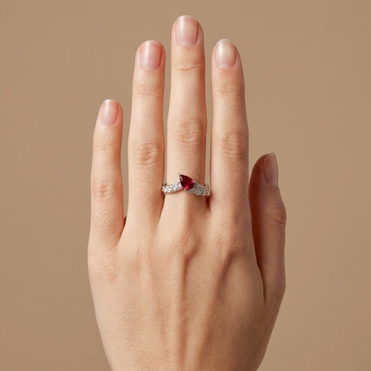 Platinum 1.36ct Pear Shape Ruby 0.71cttw White Diamonds Ring