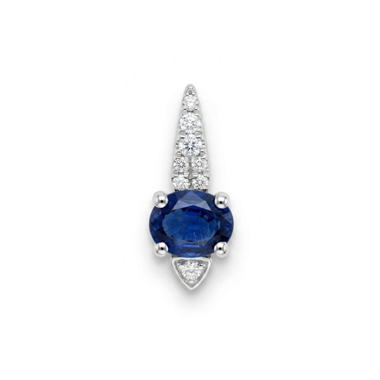 14K 0.45ct Oval Blue Sapphire 0.07cttw White Diamonds Pendant