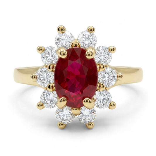 14K 1.00ct Oval Burma Ruby 0.52cttw VS White Diamonds Ring
