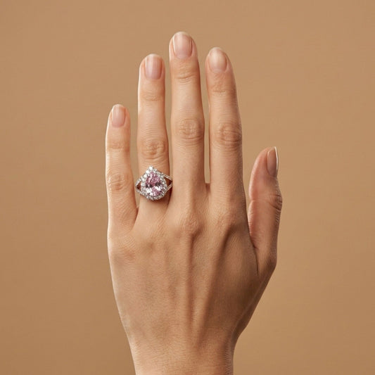 14K 4.15ct Pear Shape Unheated Pink Sapphire 1.27cttw VS White Diamonds Ring