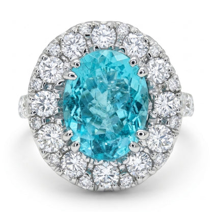 14K 1.66ct Oval Paraiba 1.45cttw VS White Diamonds Ring