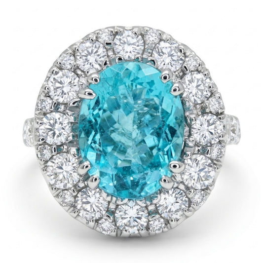 14K 1.66ct Oval Paraiba 1.45cttw VS White Diamonds Ring