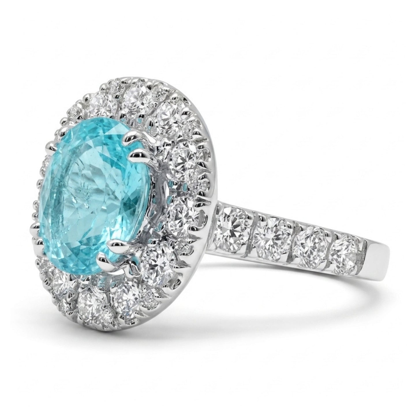 14K 1.66ct Oval Paraiba 1.45cttw VS White Diamonds Ring