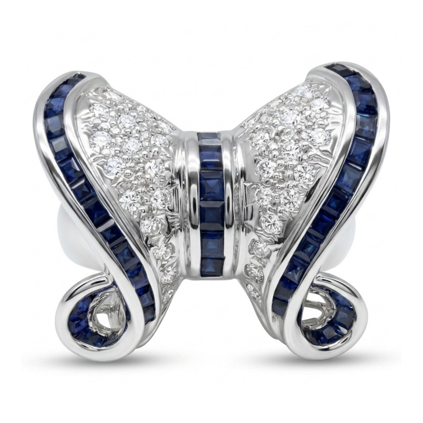 18K 1.50cttw Asscher Cut Blue Sapphire 0.80cttw White Diamonds Ring