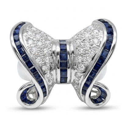 18K 1.50cttw Asscher Cut Blue Sapphire 0.80cttw White Diamonds Ring