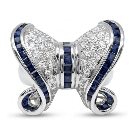 18K 1.50cttw Asscher Cut Blue Sapphire 0.80cttw White Diamonds Ring