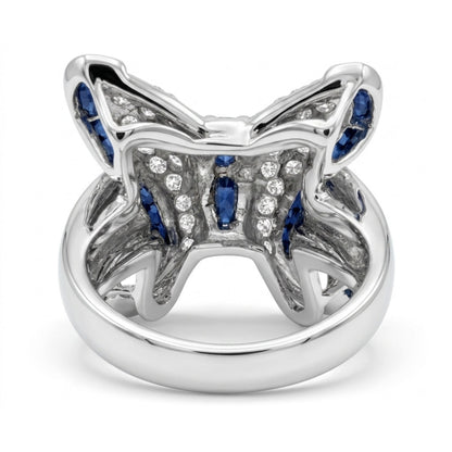 18K 1.50cttw Asscher Cut Blue Sapphire 0.80cttw White Diamonds Ring
