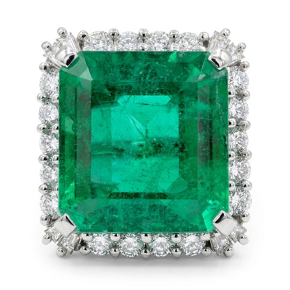 Platinum 8.63ct Emerald Cut Colombian Emerald 0.98cttw White Diamonds Ring