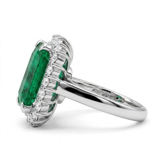 Platinum 8.63ct Emerald Cut Colombian Emerald 0.98cttw White Diamonds Ring