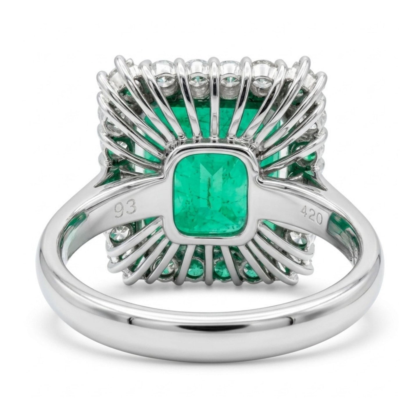 Platinum 8.63ct Emerald Cut Colombian Emerald 0.98cttw White Diamonds Ring