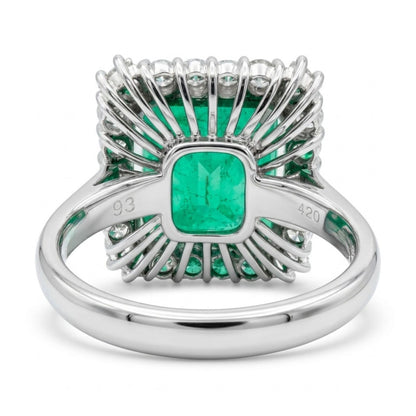 Platinum 8.63ct Emerald Cut Colombian Emerald 0.98cttw White Diamonds Ring