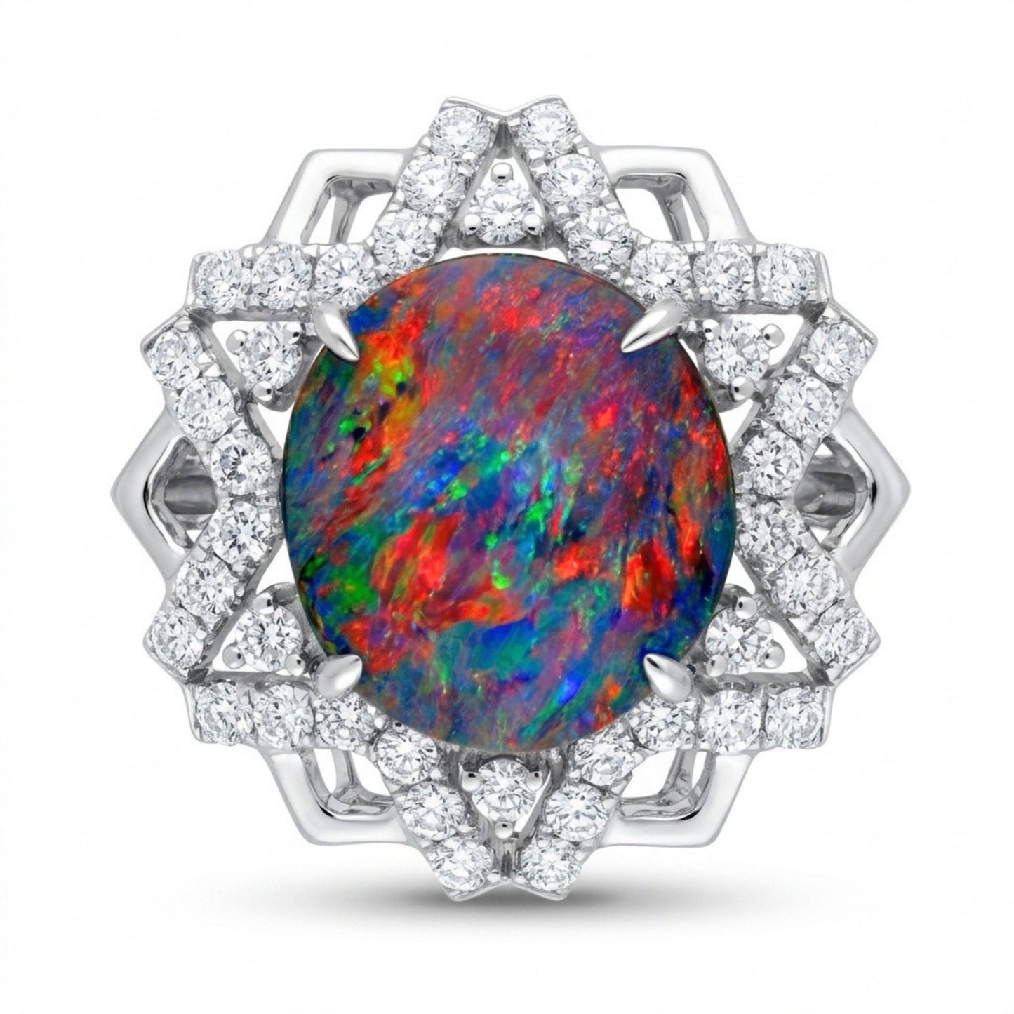 18K 3.44ct Oval Black Opal 0.75cttw White Diamonds Ring