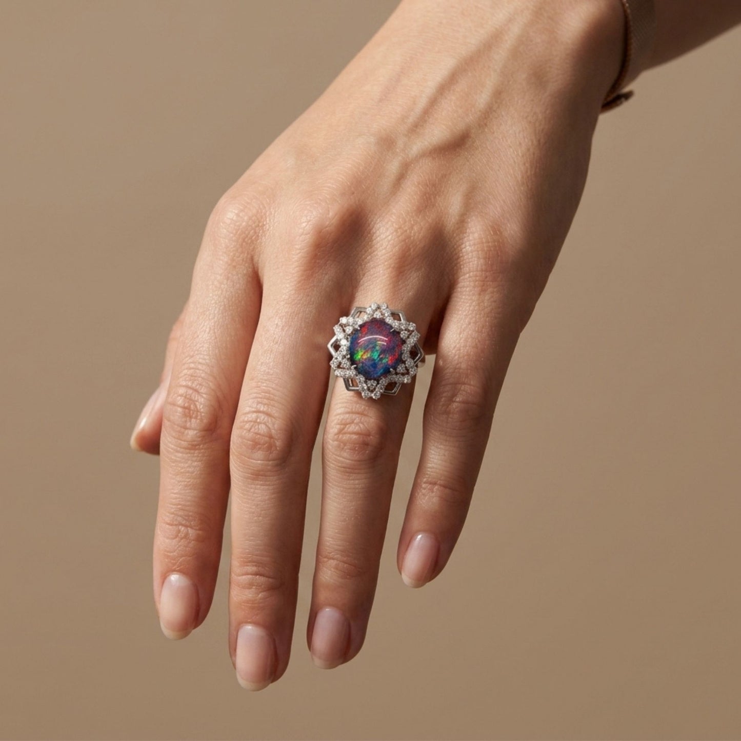 18K 3.44ct Oval Black Opal 0.75cttw White Diamonds Ring