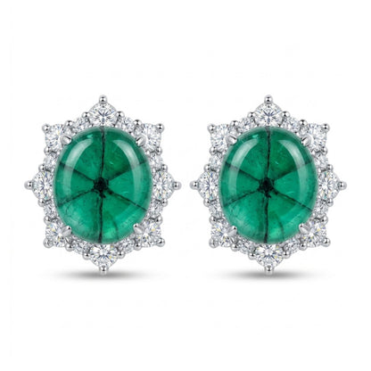 Platinum 17.18cttw Oval Trapiche Emerald 1.38cttw White Diamonds Stud Earrings