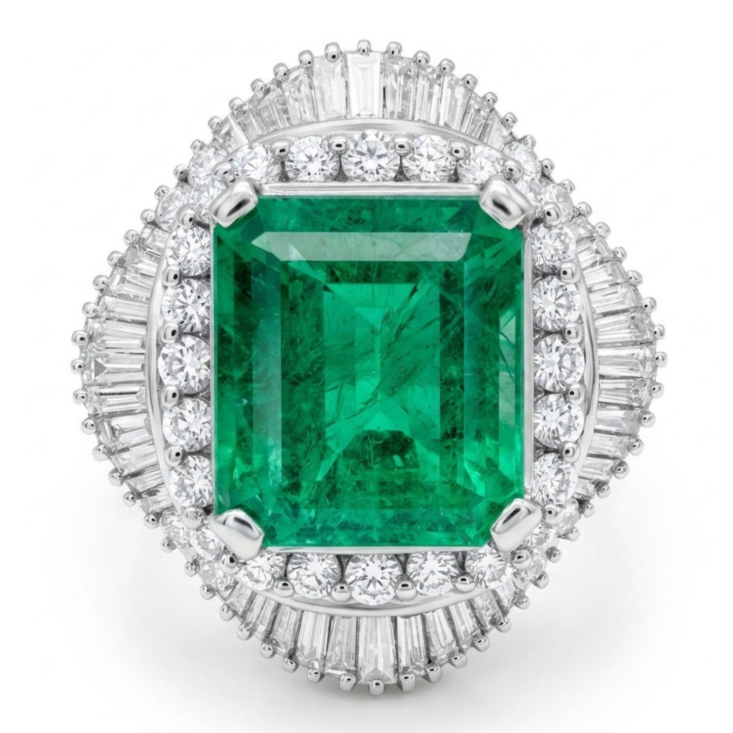 Platinum 11.35ct Emerald Cut Colombian Emerald 3.25cttw White Diamonds Ring GRS #2022028332