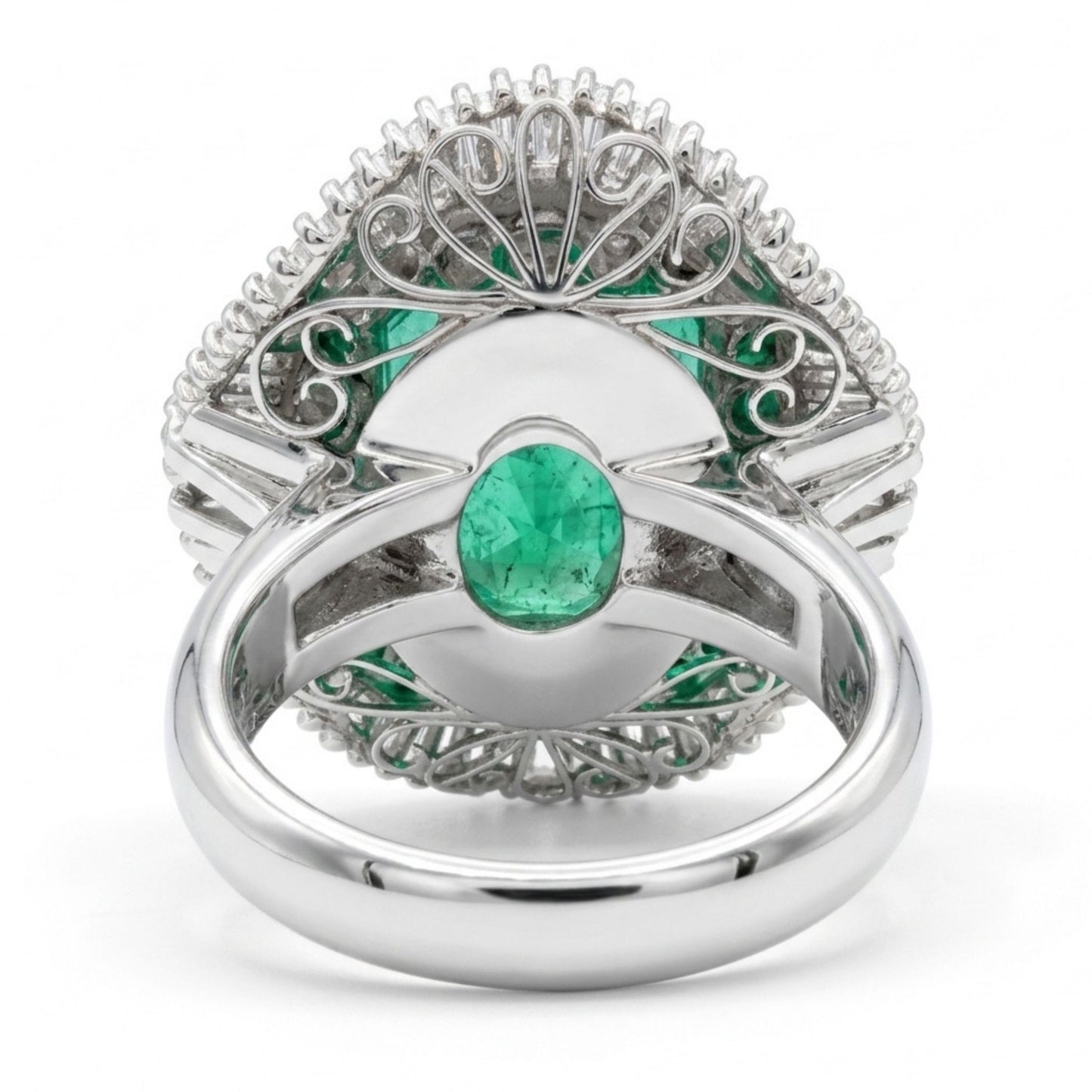 Platinum 11.35ct Emerald Cut Colombian Emerald 3.25cttw White Diamonds Ring GRS #2022028332