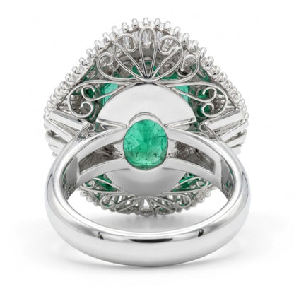 Platinum 11.35ct Emerald Cut Colombian Emerald 3.25cttw White Diamonds Ring GRS #2022028332