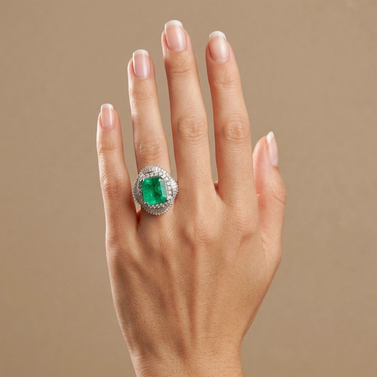 Platinum 11.35ct Emerald Cut Colombian Emerald 3.25cttw White Diamonds Ring GRS #2022028332