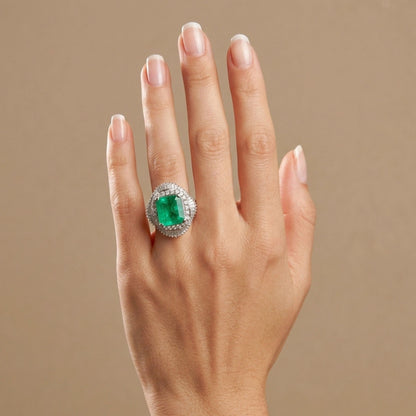 Platinum 11.35ct Emerald Cut Colombian Emerald 3.25cttw White Diamonds Ring GRS #2022028332