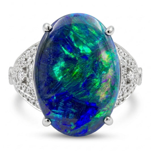Platinum 4.29ct Oval Black Opal 0.35cttw White Diamonds Ring