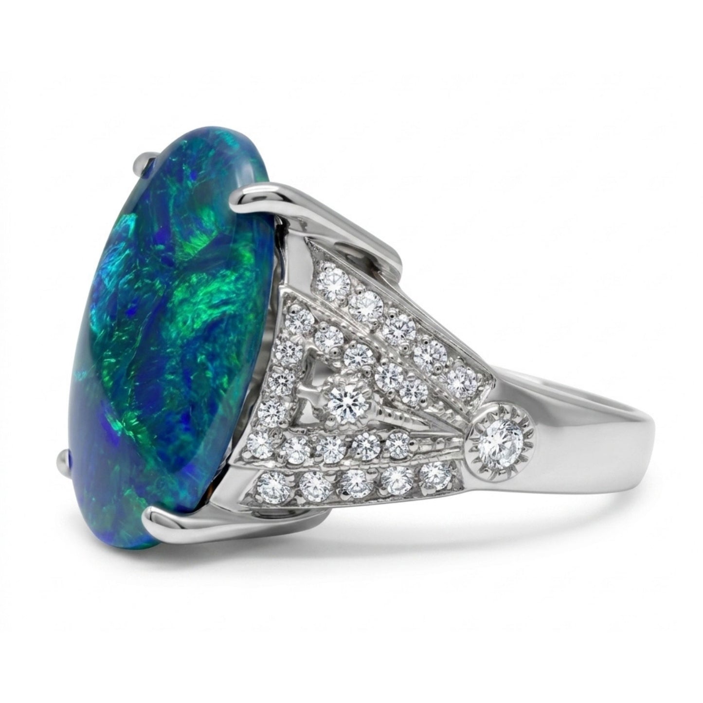 Platinum 4.29ct Oval Black Opal 0.35cttw White Diamonds Ring