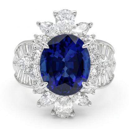 Platinum 3.63ct Oval Ceylon Blue Sapphire 1.70cttw White Diamonds Ring GRS2024-018090
