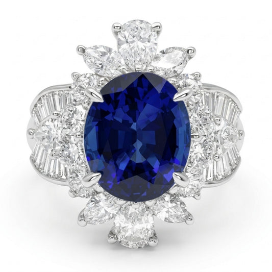 Platinum 3.63ct Oval Ceylon Blue Sapphire 1.70cttw White Diamonds Ring GRS2024-018090