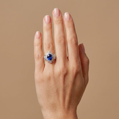 Platinum 3.63ct Oval Ceylon Blue Sapphire 1.70cttw White Diamonds Ring GRS2024-018090