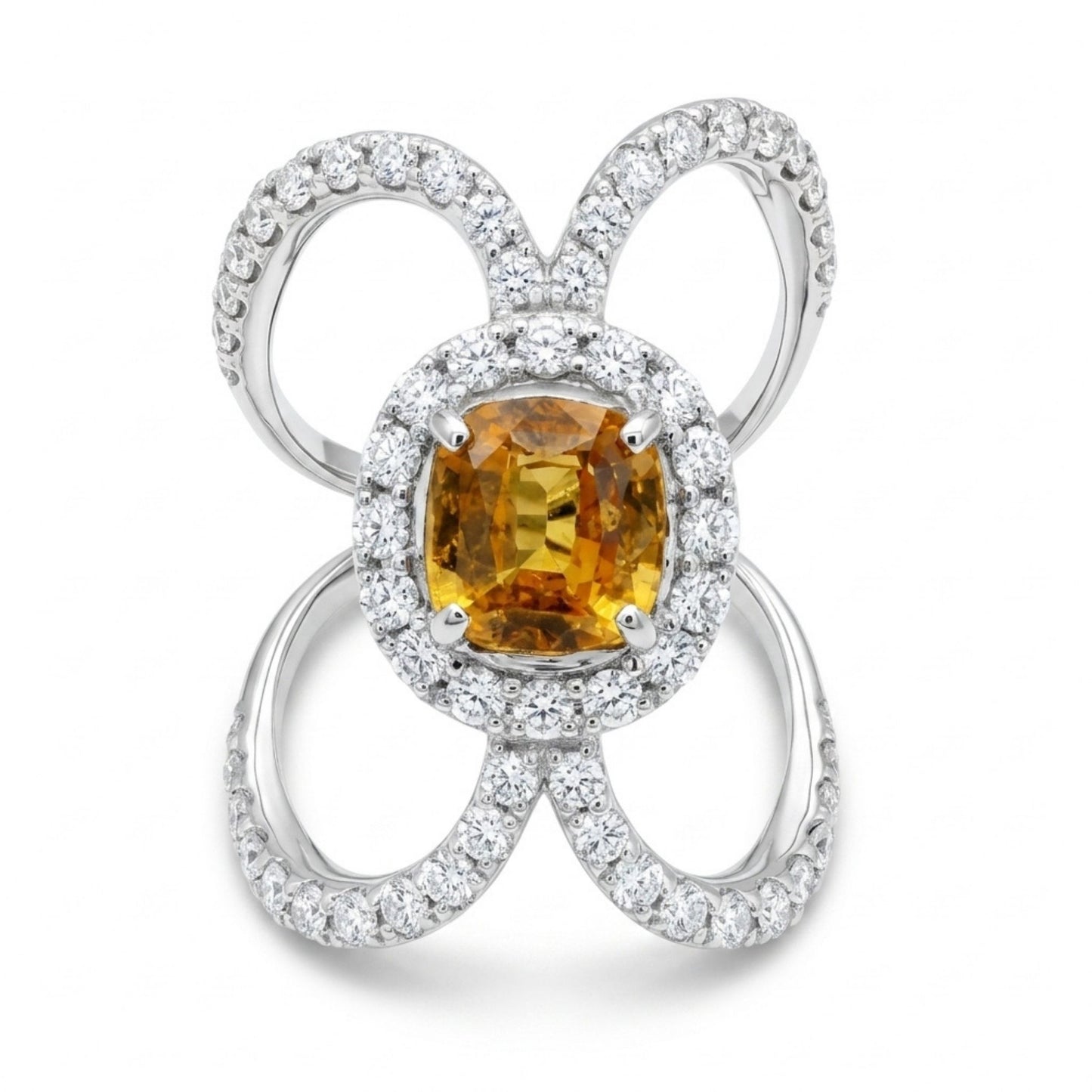Platinum 2.08ct Oval Yellow Sapphire 0.95cttw White Diamonds Ring