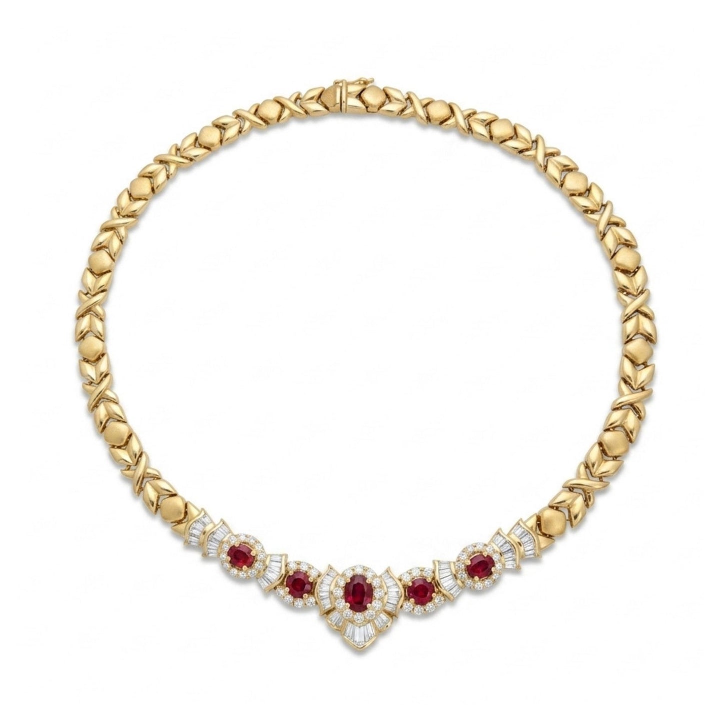 18K 5.49cttw Oval & Round Ruby 5.65cttw White Diamonds Necklace