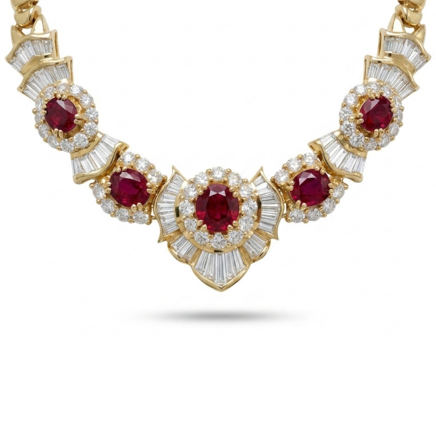 18K 5.49cttw Oval & Round Ruby 5.65cttw White Diamonds Necklace