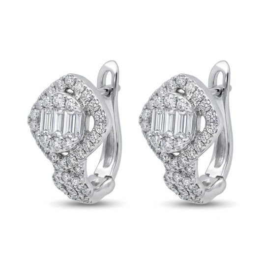 18K gold 0.54cttw baguette and round VS white diamond huggie earrings