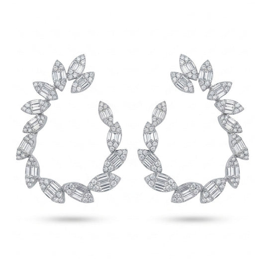 18K 2.53cttw Baguette & Round White Diamond Earrings