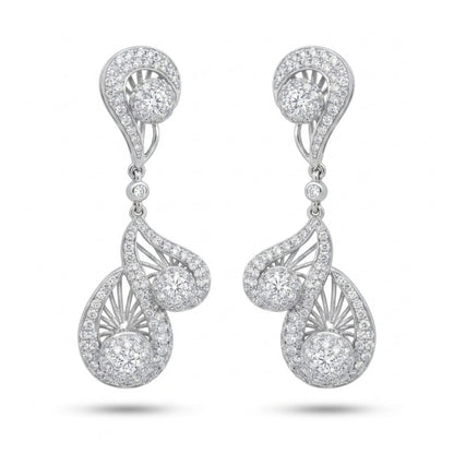 18K 3.62cttw Round White Diamond Drop Earrings