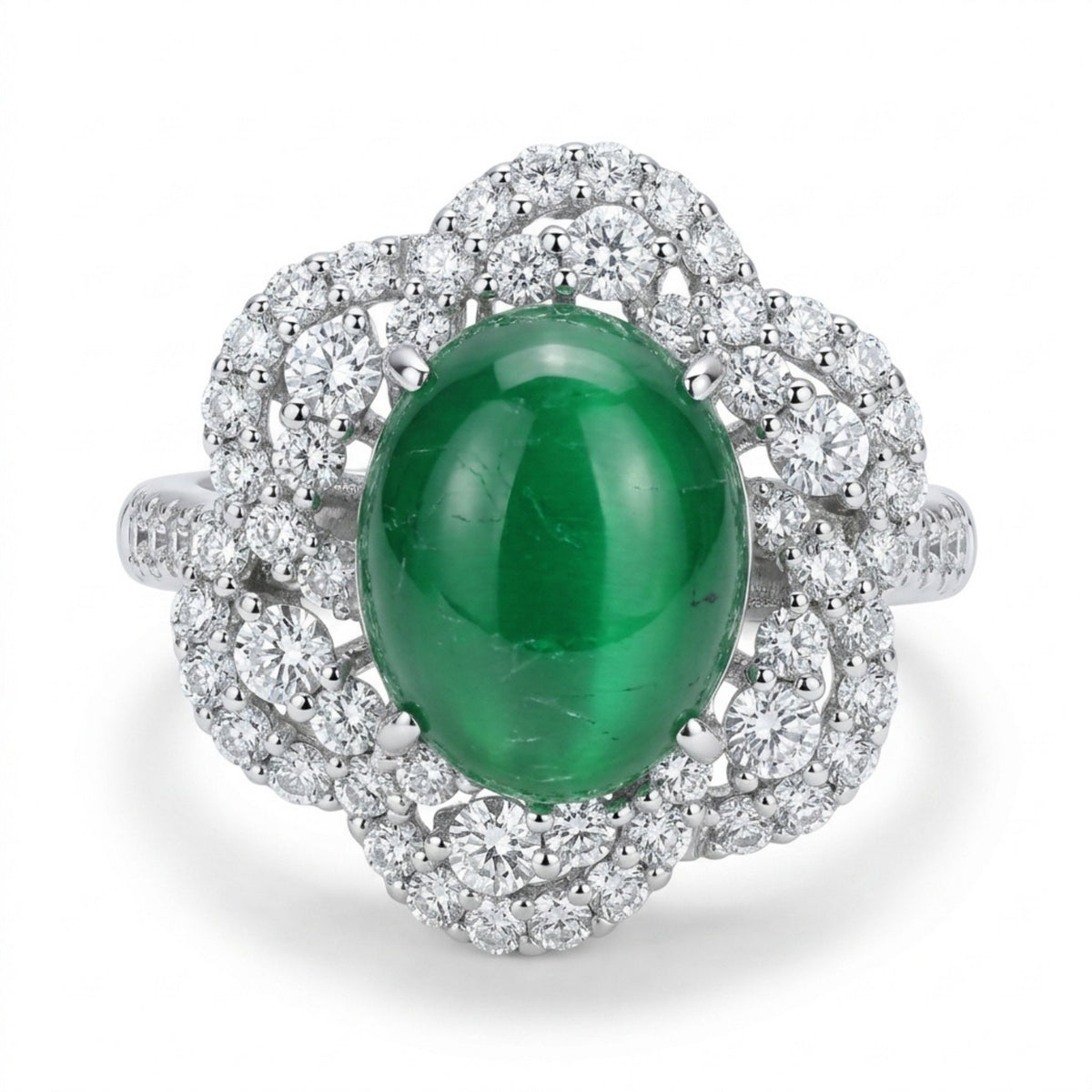 Platinum 3.16ct oval cat's eye emerald ring with 0.85cttw white diamonds