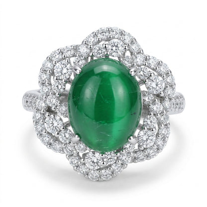 Platinum 3.16ct Oval Cat's Eye Emerald 0.85cttw White Diamonds Ring