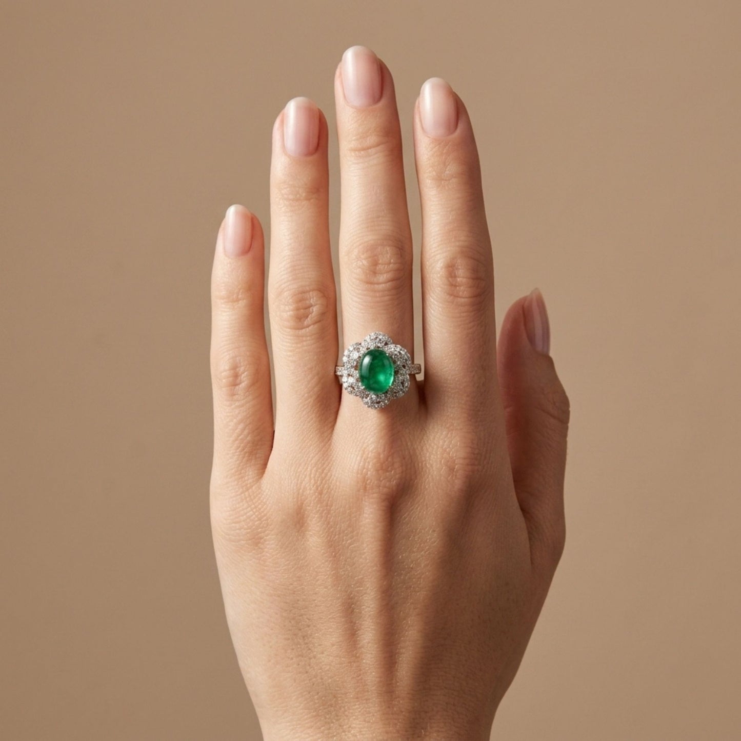 Platinum 3.16ct Oval Cat's Eye Emerald 0.85cttw White Diamonds Ring